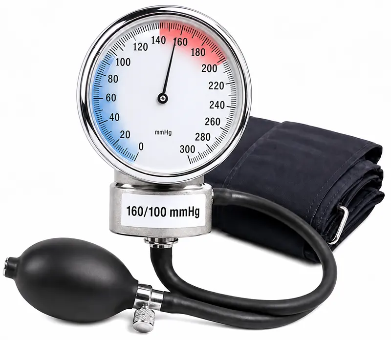 Misuratore con valori di pressione arteriosa elevata oltre 140/90 mmHg